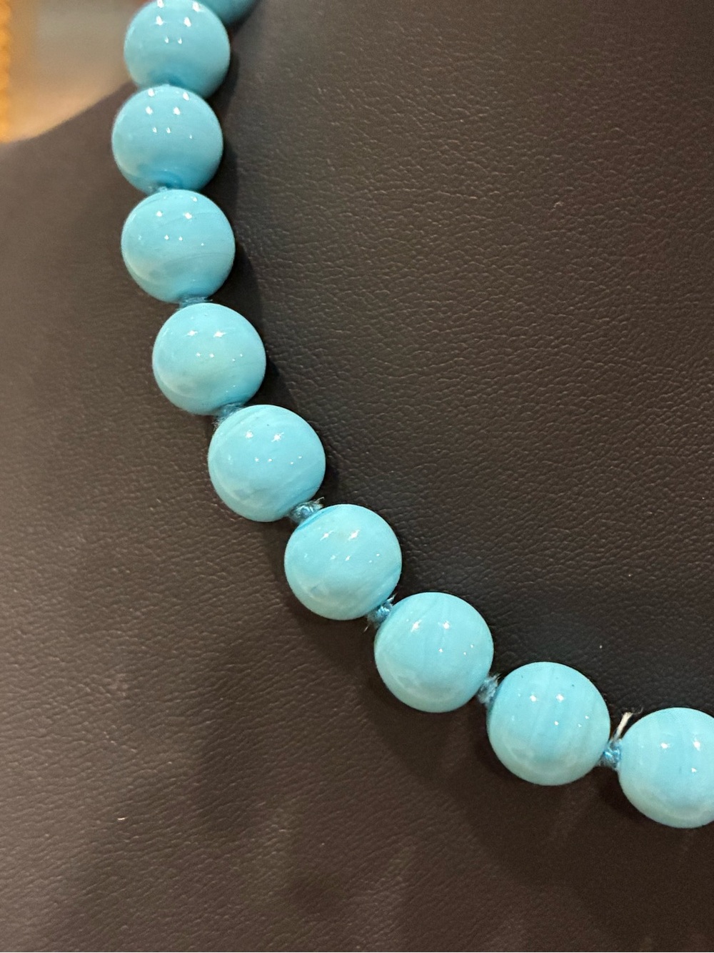 Vintage Mid Century Turquoise Glass Beaded Necklace - Picture 3 of 6